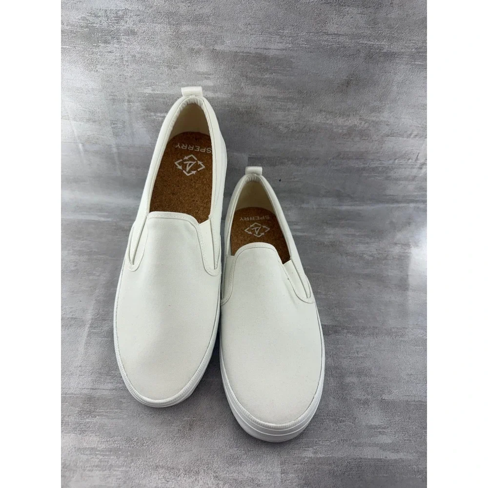 Sperry Crest Vibe SeaCycled Womens 11 White Canvas Slip On Sneakers STS88145